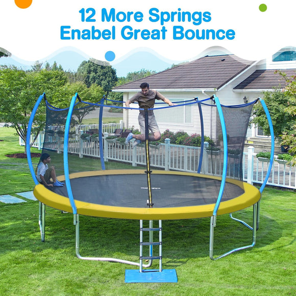 Zupapa No-Gap Design 15 14 12FT Trampoline for Kids with Safety Enclosure Net 425LBS Weight Capacity Outdoor Backyards Trampolines for Children