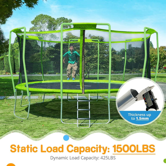 Trampoline for Kids 1500LBS Weight Capacity 16 15 14 12 10FT No-Gap Design with Safety Enclosure Net Trampolines for Children