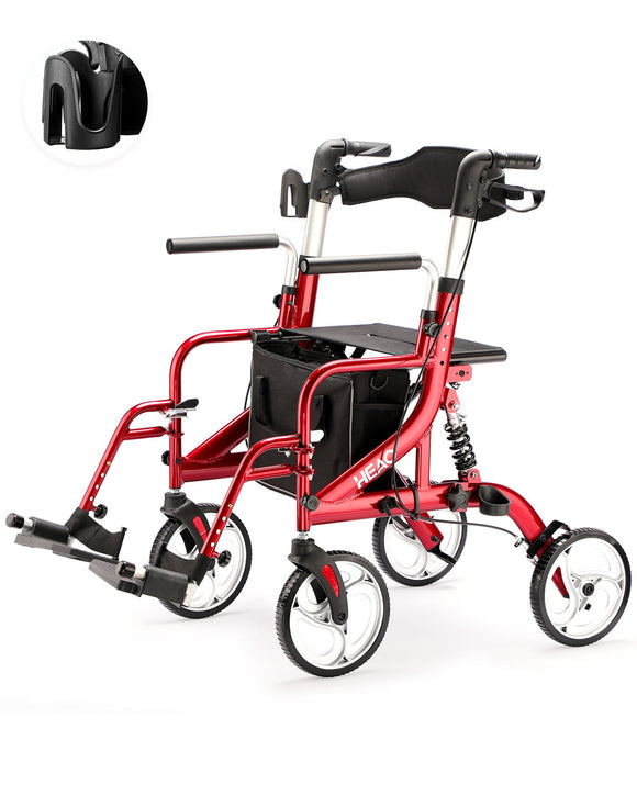 HEAO 2 in 1 Rollator-Transport Chair with Shock Absorber, 4 x 10