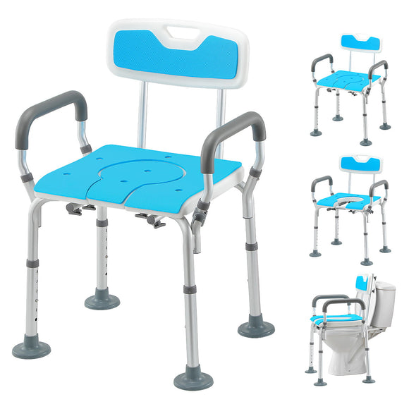 HEAO 3 in 1 Shower Chair with Arms and Back, Adjustable Toilet Safety Frame, Raised Toilet Seat, 400 lbs Heavy Duty Shower Seat with 3.9