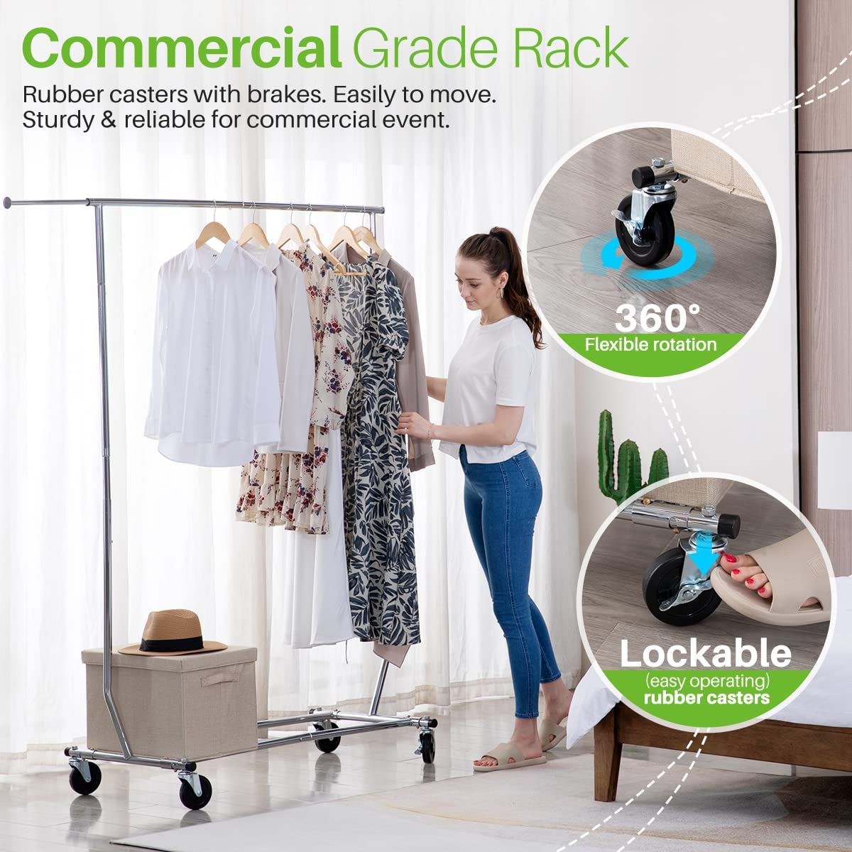 HOKEEPER Clothing Garment Rack with Shelves Capacity 450 lbs Clothing Racks  on Wheels