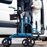Health Line 2-in-1 Aluminum Rollator Transport Chair-Blue