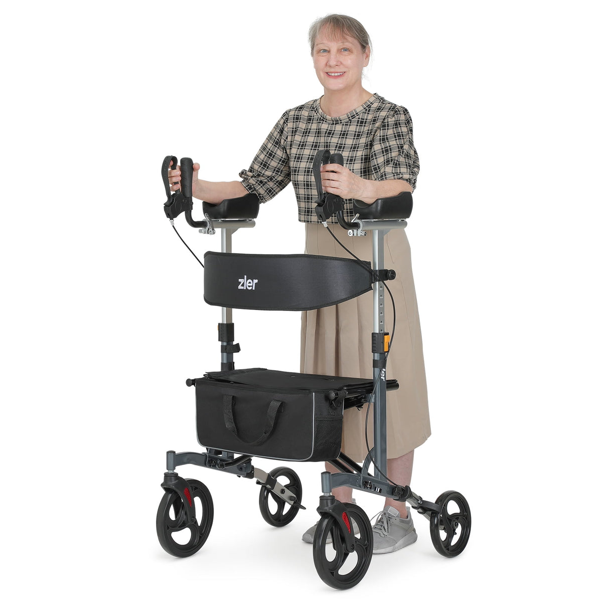 Zler Heavy Duty Upright Walker Supports Up to 500 lbs, Armrest Walker with  Oversize Seat (Grey)