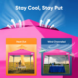 Quictent 10x10 Pop Up Canopy Tent with 3 Sidewalls | Instant Setup Gazebo for 1 Person, Pink