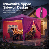 Quictent 10x10 Pop Up Canopy Tent with 3 Sidewalls | Instant Setup Gazebo for 1 Person, Pink