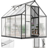 KING BIRD Greenhouse for Outdoors, 7.4x6 FT Polycarbonate Walk-in Green House for Outside, Aluminum Frame UV Resistant Panel Garden Backyard W/ Lockable Mesh Door Roof Vent, 2 Racks, Black