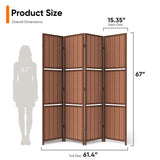 JOSTYLE Bamboo Room Divider with Shelves, 4-Panel Privacy Screen 67"H 64"W Brown