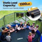 ORCC 1300LBS Weight Capacity Trampoline 16 15 14 12 10 8FT with Basketball Hoop Water Sprinkler Spiral Ground Stakes Outdoor Yard Trampolines for Kids Adults