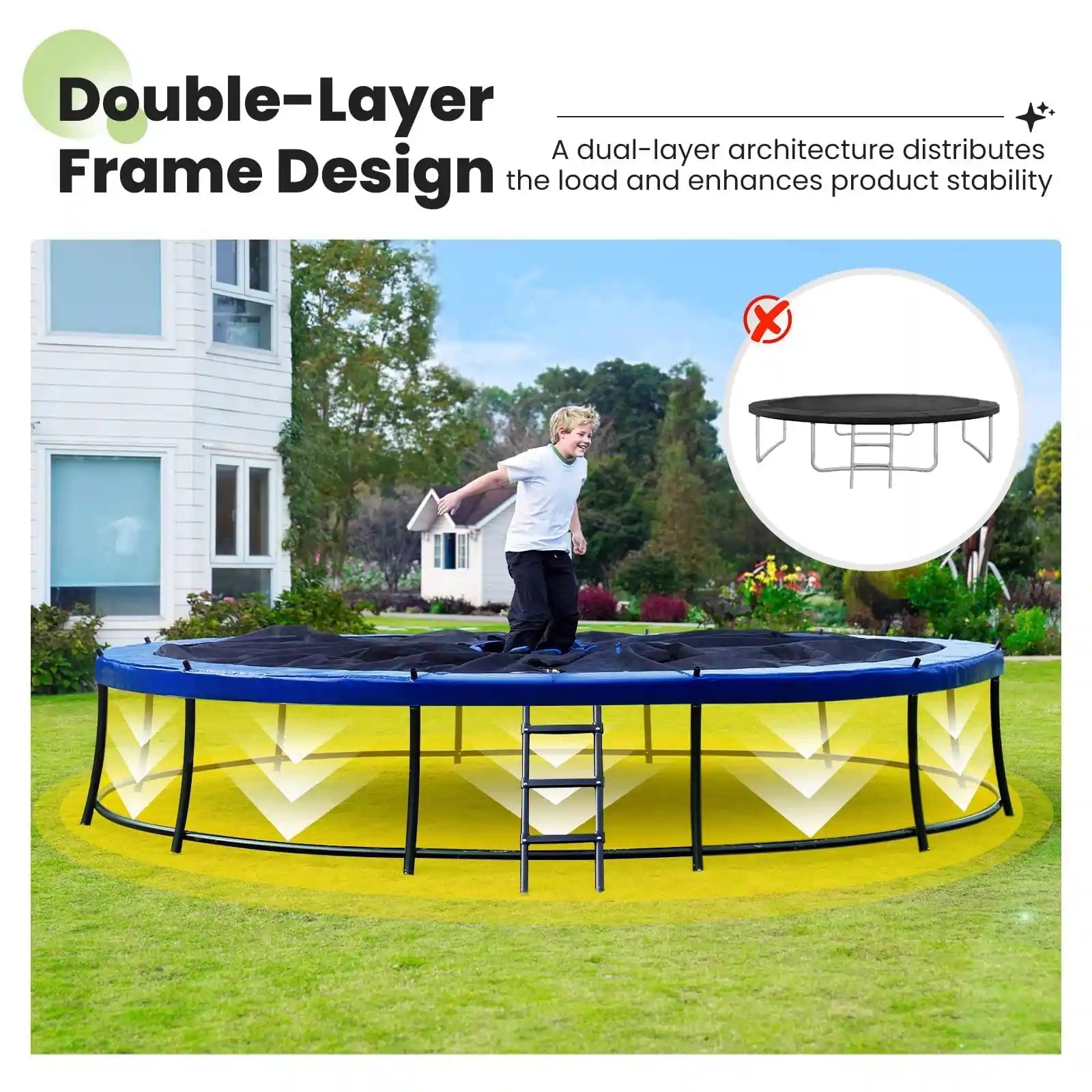 Zupapa 1800LBS Weight Capacity 2025 Double Frames Trampoline with