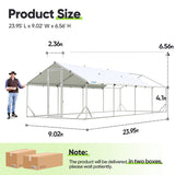 Quictent Advanced Series 24x9x6.6ft Metal Chicken Coop Run with Side Hardware Cloth, Walk-in Outdoor Poultry Cage Heavy Duty Predator Proof Hen Duck Rabbit Farm House, Waterproof Anti-UV Cover
