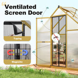 KING BIRD Greenhouse for Outdoors, 4x6 FT Polycarbonate Walk-in Green House, Quick-Setup Aluminum Frame UV Resistant Panel for Outside Garden Backyard W/ Lockable Screen Door, Vent, Yellow