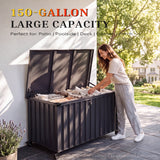 Quictent 150 Gallon Heavy Duty Metal Deck Box, Waterproof Outdoor Storage Box with Lockable Lid & Wheels, Black
