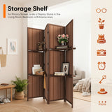 JOSTYLE Bamboo Room Divider with Shelves, 4-Panel Privacy Screen 67"H 64"W Brown