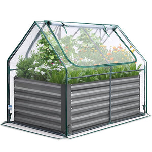 Quictent Raised Garden Bed Galvanized Raised Beds for Gardening Vegetables with Cover 4x3x2 ft Tall Metal Planter Box Outdoor Use (Clear)