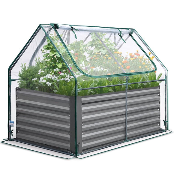 Quictent Raised Garden Bed Galvanized Raised Beds for Gardening Vegetables with Cover 4x3x2 ft Tall Metal Planter Box Outdoor Use (Clear)