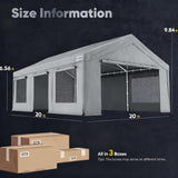 Quictent 20x20 ft Heavy Duty 2 Car Carport with Zipper Side Doors, Gray