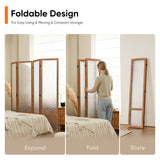 JOSTYLE Acrylic Room Divider, Partition Privacy Screen, 4-Panel Contemporary Translucent Divider for Bedroom&Office, Brown Wood Frame, 67" H x 64" W