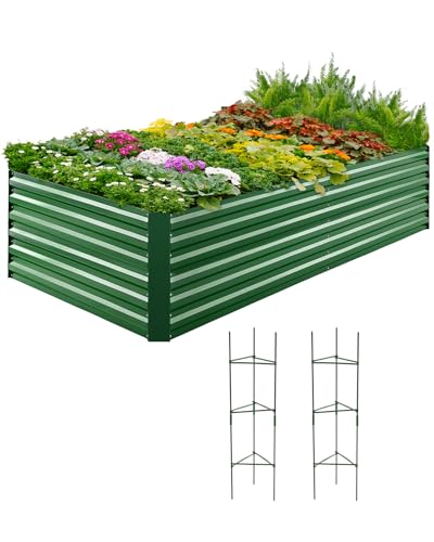 Quictent Galvanized Raised Garden Bed 8x4x2 Ft Tall Metal Planter Box for Vegetables Outdoor Bottomless for Backyard, 2 Tomato Cages Included, 22.04