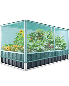 KING BIRD 68" x 36" x 34.6" Raised Garden Bed with Garden Anti-Bird Protection Netting Structure Galvanized Steel Metal Planter Kit Box with 2 Pairs of Gloves Dark Grey