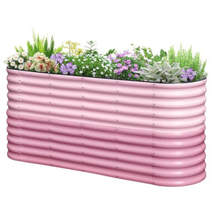 KING BIRD Raised Garden Bed 2.85 ft Tall 9 in 1 Galvanized Planter Garden Box Outdoor for Gardening, Deep Root Vegetables, Flowers 78.7X23.6X34.2 in, Pink