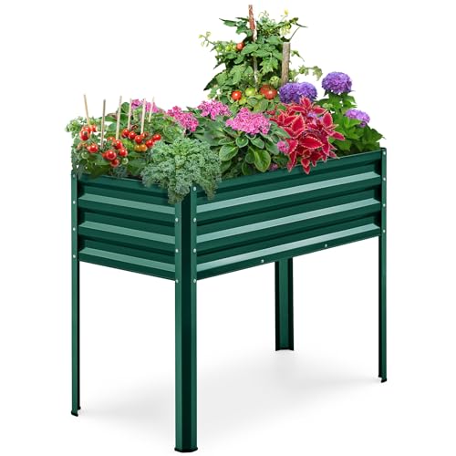 KING BIRD Raised Garden Bed with Legs Galvanized Elevated Planter Box for Backyard, Patio, Balcony, 33.9x17.7x31.5in, Green