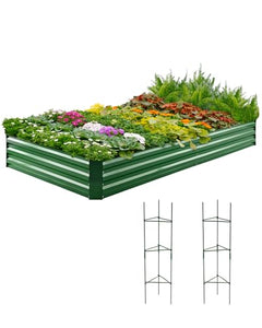 Quictent Galvanized Raised Garden Bed 8x4x1 Ft Metal Planter Box for Vegetables Bottomless for Backyard, 2 Tomato Cages Included, Green