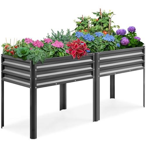 KING BIRD Large Raised Garden Bed with Legs Galvanized Elevated Planter Box for Backyard, Patio, Balcony, 400lb Capacity, Dark Grey 70.9x22.8x31.5 in