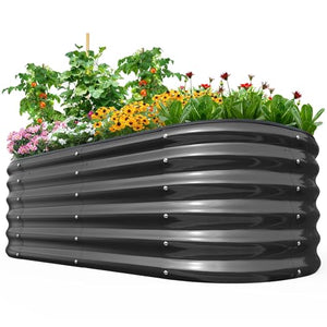 Quictent Galvanized Raised Garden Bed Kit, 6x3x1.5 ft Oval Metal Planter Box Tall for Vegetables Outdoor Backyard, Rubber Strip Edging Included, Dark Gray
