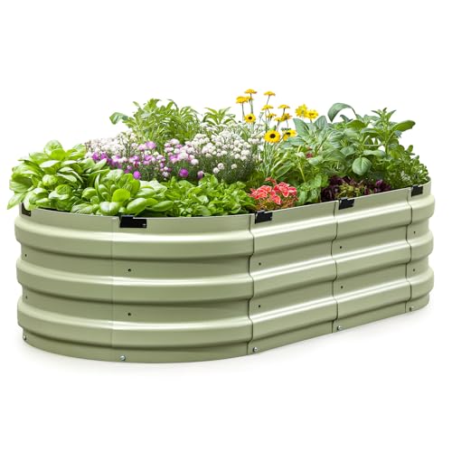 KING BIRD Raised Garden Bed Galvanized Planter Garden Box Outdoor for Gardening, Vegetables, Flowers, 75% Fewer Screws, Faster Assembly, 47x24x12 in, Olive Green