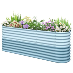 KING BIRD Raised Garden Bed 2.85 ft Tall 9 in 1 Galvanized Planter Garden Box Outdoor for Gardening, Deep Root Vegetables, Flowers 94.5X23.6X34.2 in, Light Blue