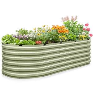 KING BIRD Raised Garden Bed Galvanized Planter Garden Box Outdoor for Gardening, Vegetables, Flowers, 75% Fewer Screws, Faster Assembly, 94x36x23 in, Olive Green