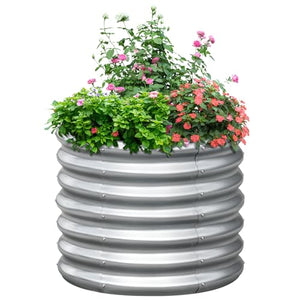 KING BIRD Raised Garden Bed Galvanized Round Planter Box Outdoor for Gardening, Plants, Vegetables, Flowers, Silver, 24x24x12 in, 2 Packs