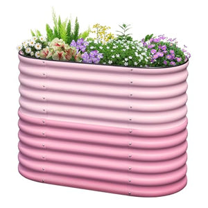 KING BIRD Raised Garden Bed 2.85 ft Tall 6 in 1 Galvanized Planter Garden Box Outdoor for Gardening, Deep Root Vegetables, Flowers 47.2X23.6X34.2 in, Pink