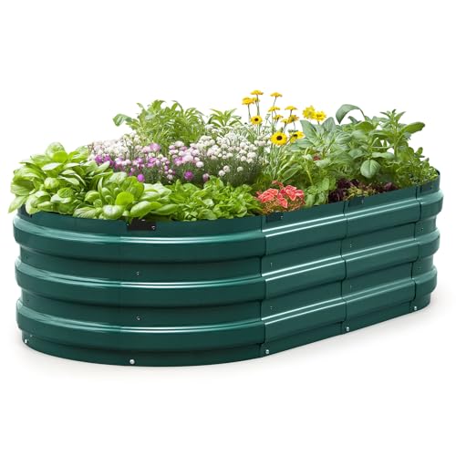 KING BIRD Raised Garden Bed Galvanized Planter Garden Box Outdoor for Gardening, Vegetables, Flowers, 75% Fewer Screws, Faster Assembly, 47x24x12 in, Green