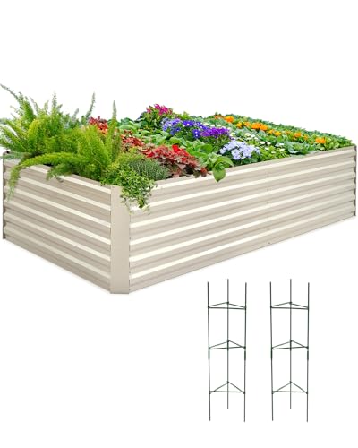 Quictent Galvanized Raised Garden Bed 8x4x2 Ft Tall Metal Planter Box for Vegetables Bottomless for Backyard, 2 Tomato Cages Included, 22.04