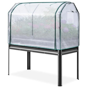 KING BIRD Large Raised Garden Bed with Cover Galvanized Elevated Planter Box with Legs 48×24×56 in for Backyard, Patio, Balcony, 400lb Capacity, Dark Grey