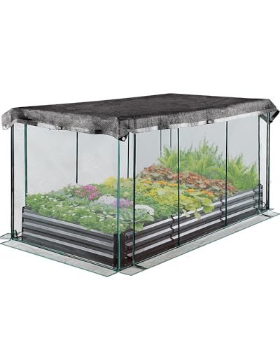 Quictent Galvanized Raised Garden Bed with Crop Cage Plant Protection Net Tent and Shade Cloth Kit Metal Planter Box Bottomless Planting Vegetables Outdoor Backyard Included T Tags Wing Nuts 8x4x1 Ft