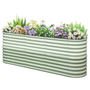 KING BIRD Raised Garden Bed 2.85 ft Tall 9 in 1 Galvanized Planter Garden Box Outdoor for Gardening, Deep Root Vegetables, Flowers 94.5X23.6X34.2 in, Light Green