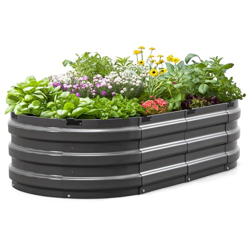 KING BIRD Raised Garden Bed Galvanized Planter Garden Box Outdoor for Gardening, Vegetables, Flowers, 75% Fewer Screws, Faster Assembly, 47x24x12 in, Dark Grey