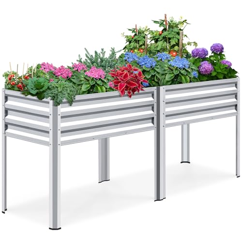 KING BIRD Large Raised Garden Bed with Legs Galvanized Elevated Planter Box for Backyard, Patio, Balcony, 400lb Capacity, Silver 70.9x22.8x31.5 in
