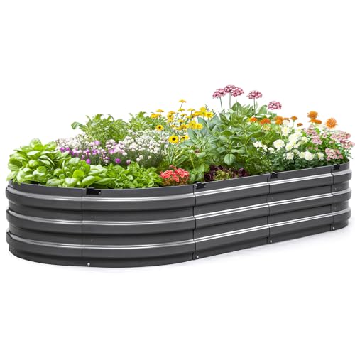 KING BIRD Raised Garden Bed Galvanized Planter Garden Box Outdoor for Gardening, Vegetables, Flowers, 75% Fewer Screws, Faster Assembly, 74x36x12 in, Dark Grey