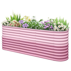 KING BIRD Raised Garden Bed 2.85 ft Tall 9 in 1 Galvanized Planter Garden Box Outdoor for Gardening, Deep Root Vegetables, Flowers 94.5X23.6X34.2 in, Pink