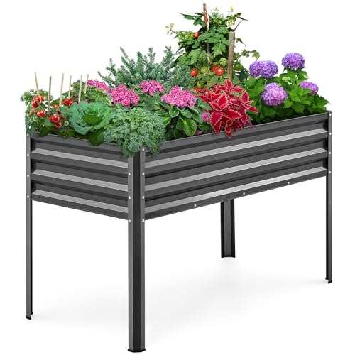 KING BIRD Large Raised Garden Bed with Legs Galvanized Elevated Planter Box for Backyard, Patio, Balcony, 400lb Capacity, Dark Grey 33.9x17.7x31.5 in