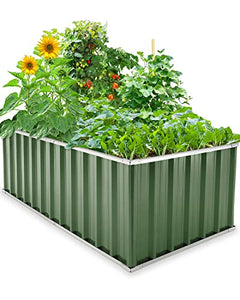 KING BIRD 68" x 36" x 24" Galvanized Raised Garden Bed Outdoor Heightened Steel Metal Planter Box for Deep-Rooted Vegetables, Flowers, Large Raised Bed Kit(Green)