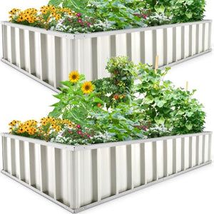 KING BIRD Raised Garden Bed 68" x 36" x 12" (2 Packs) Galvanized Steel Metal Outdoor Planter Kit Box for Vegetables, Flowers, Fruits, and Herbs, Ivory