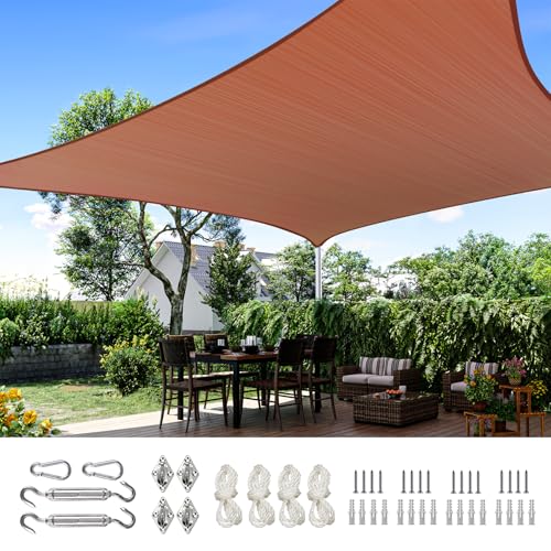 Quictent 24X24FT Large Overzied 185G HDPE Square Sun Shade Sail Canopy 98% UV Block Outdoor Patio Garden with Hardware Kit (24'x24', Terracotta)