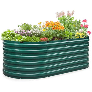KING BIRD Raised Garden Bed Galvanized Planter Garden Box Outdoor for Gardening, Vegetables, Flowers, 75% Fewer Screws, Faster Assembly, 74x36x23 in, Green