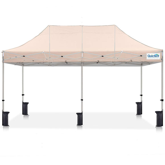 Quictent 10'x20' Portable Pop up Canopy Tent, Easy up Commercial Gazebo Canopies for Sun & Rain Protection, Includes Sand Bags for Outdoor Events, Parties, Markets, Vendors (Beige, No Sidewall)