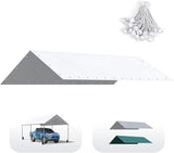 Quictent 10x20 ft Carport Replacement Tarp Canopy Top Cover with Bungee Balls, White