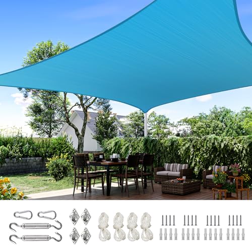 Quictent 24X24FT Large Overzied 185G HDPE Square Sun Shade Sail Canopy 98% UV Block Outdoor Patio Garden with Hardware Kit Turquoise